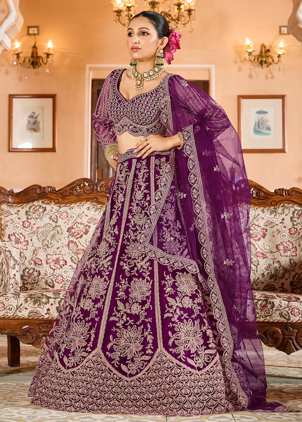 Burgundy Color with Heavy Embroidery Lehenga Choli - Image 7