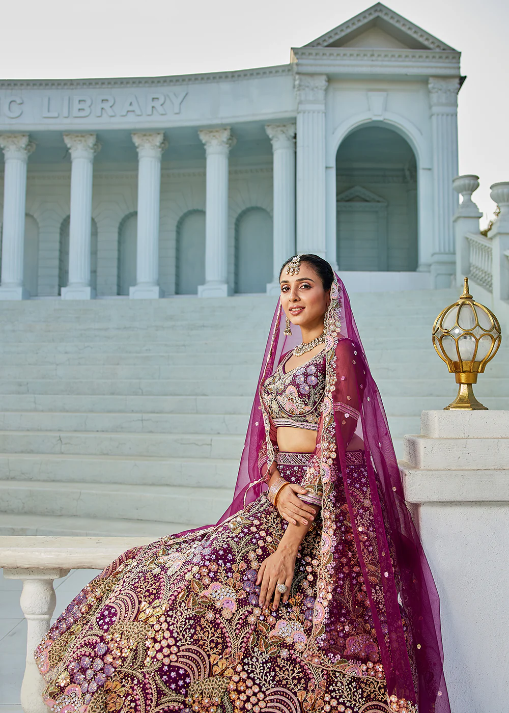 Burgundy Cording & Sequins Embroidered Net Lehenga Choli - Image 4