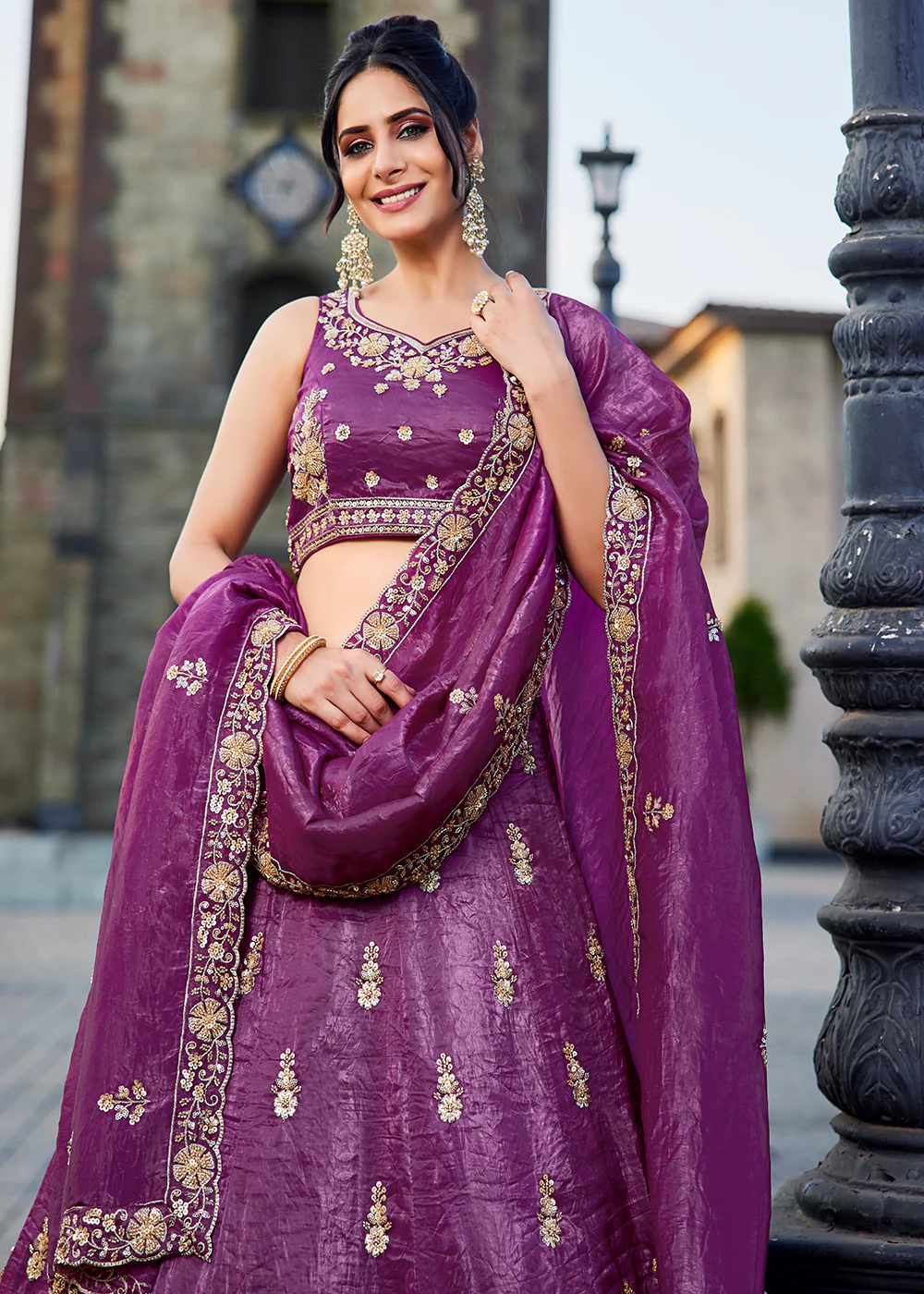 Burgundy Handwork Embroidered Designer Wedding Lehenga Choli - Image 4