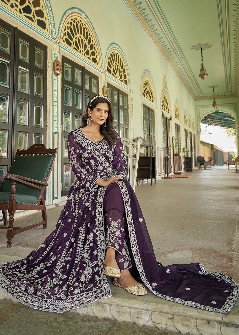 Burgundy Purple Slit Style Pant Style Anarkali Suit - Image 4