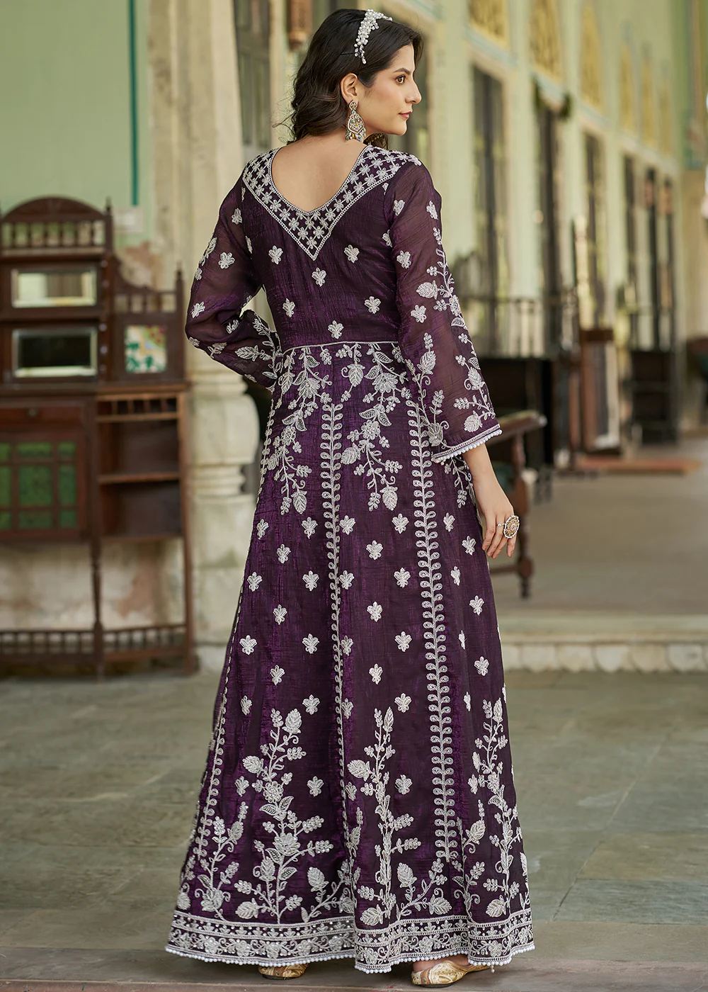 Burgundy Purple Slit Style Pant Style Anarkali Suit - Image 6