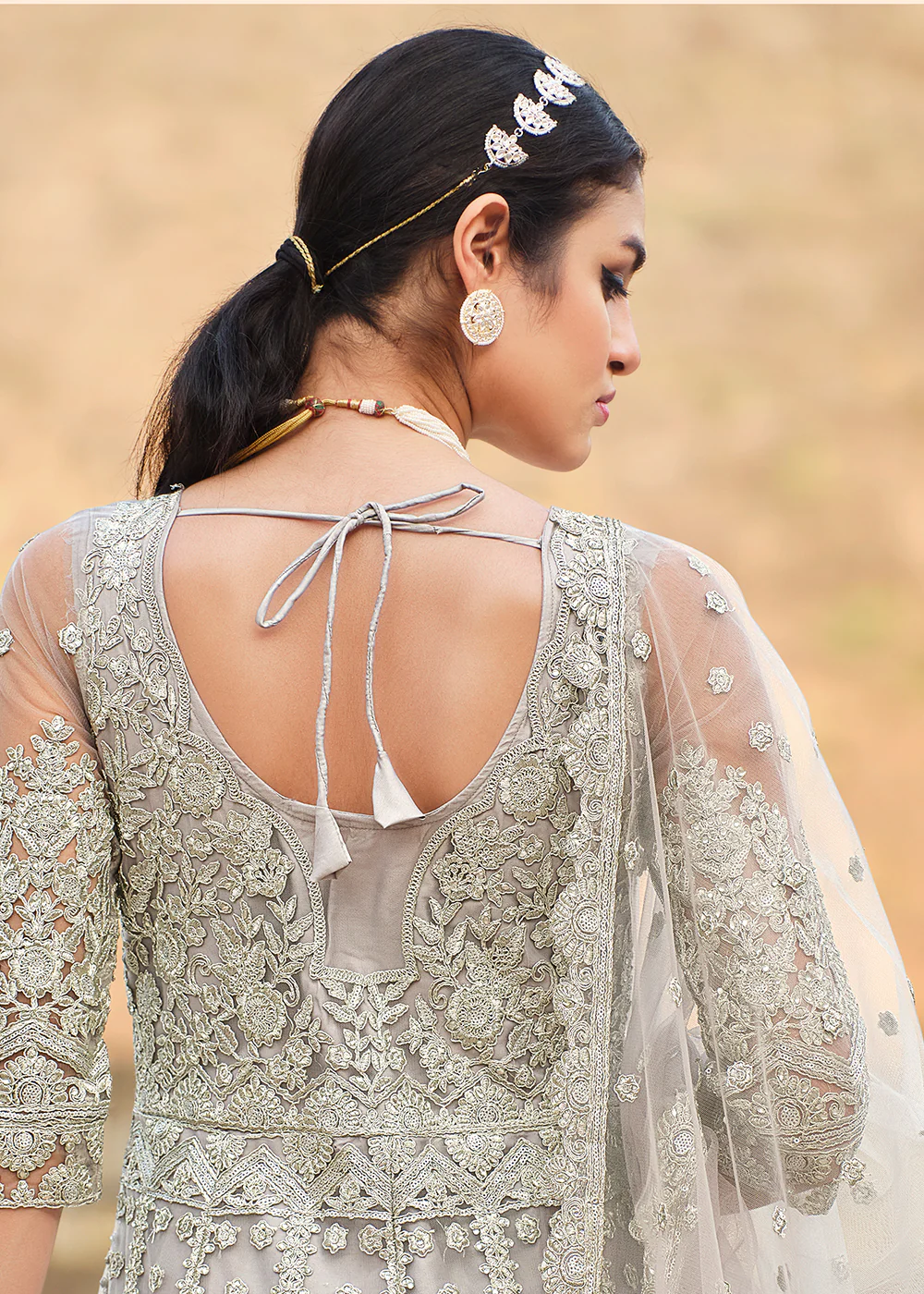 Butterfly Net Grey Embroidered Wedding Bridesmaid Anarkali Suit - Image 5
