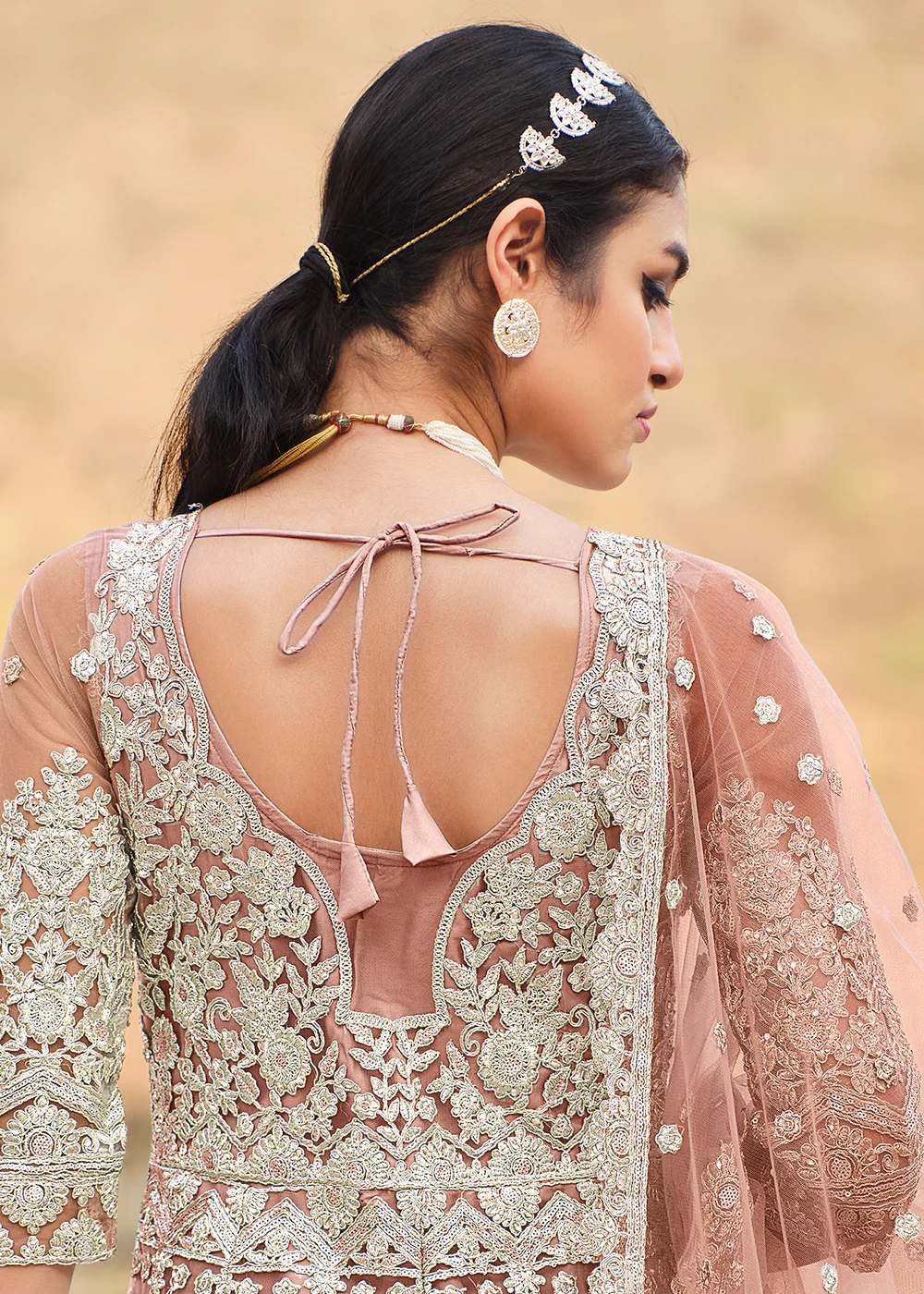 Butterfly Net Peach Embroidered Wedding Bridesmaid Anarkali Suit - Image 4