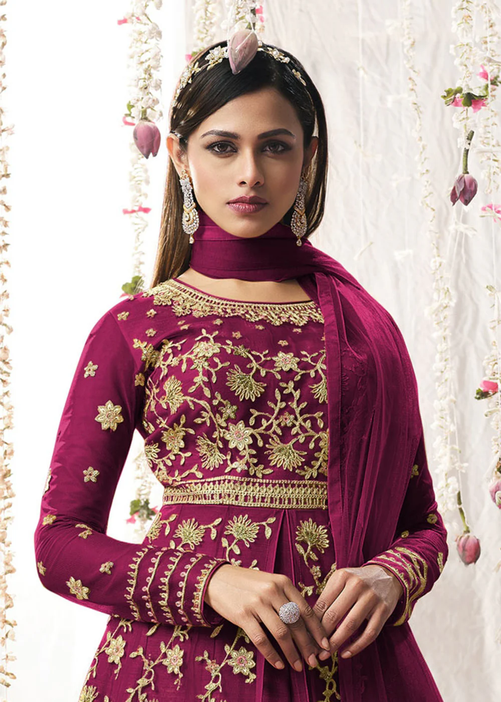 Captivating Hot Pink Wedding Festive Floor Length Anarkali Suit - Image 2