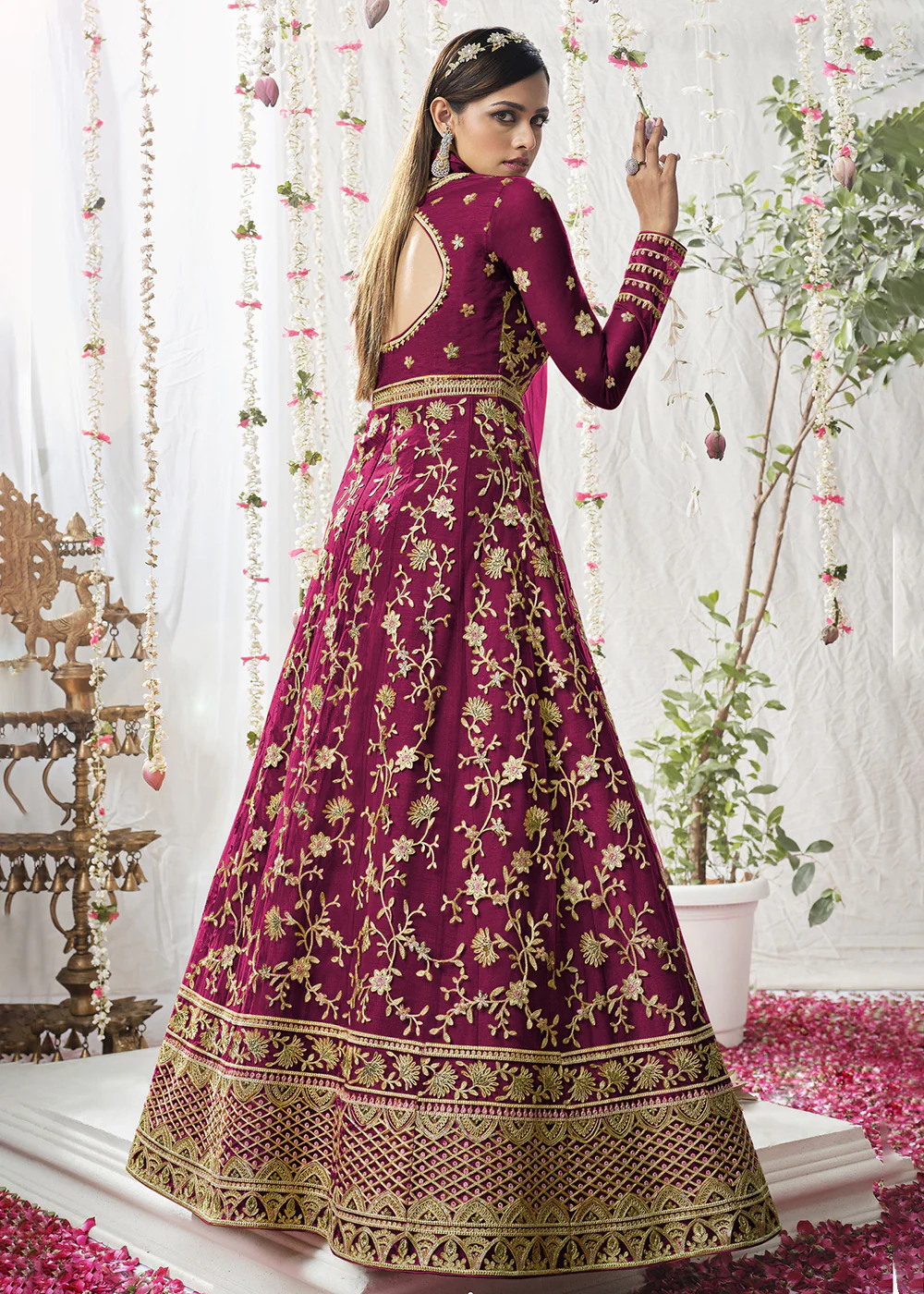 Captivating Hot Pink Wedding Festive Floor Length Anarkali Suit - Image 3