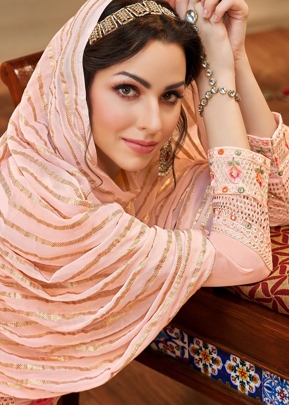 Captivating Peach Georgette Embroidered Salwar Kurta Set - Image 2