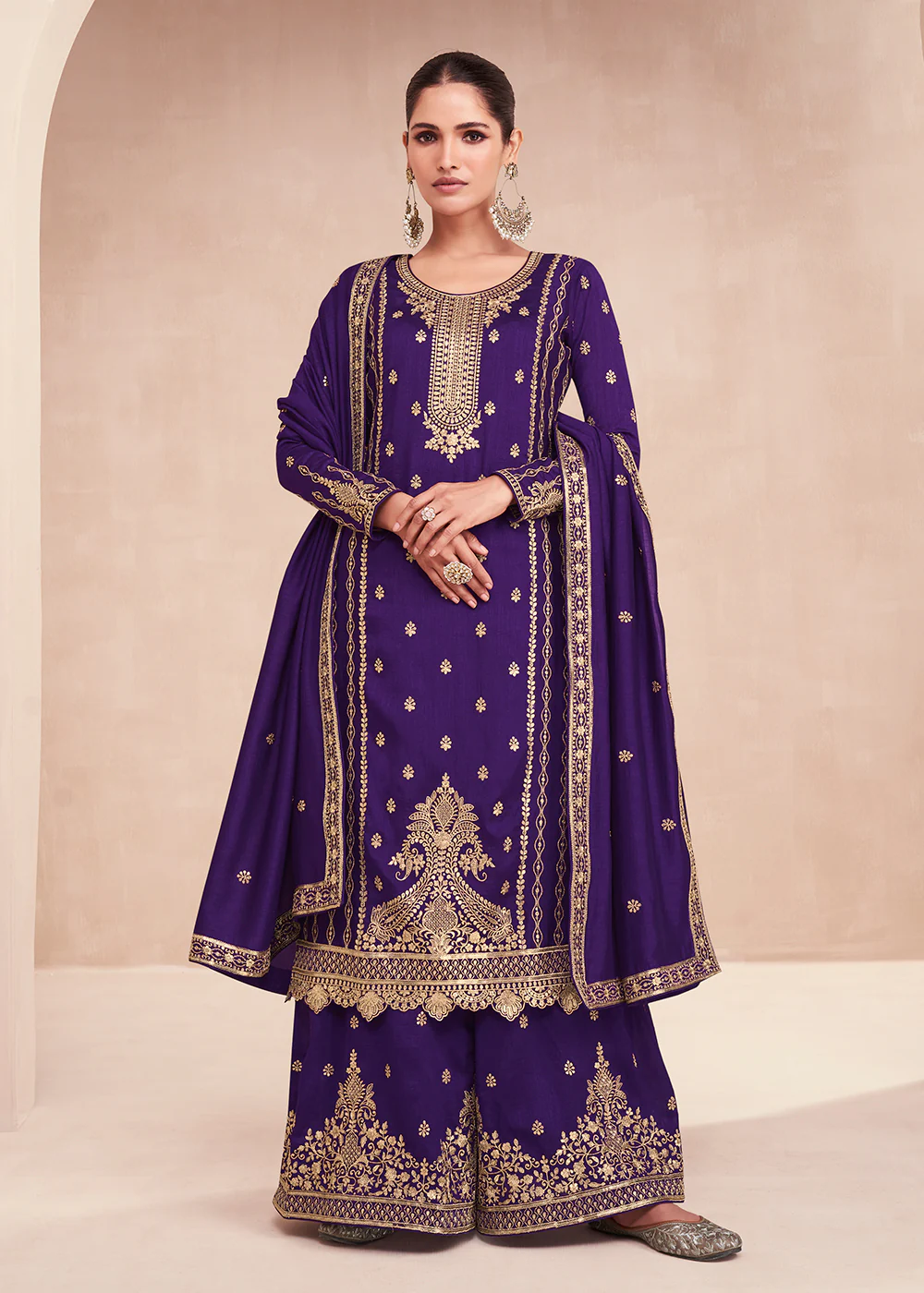 Captivating Purple Zari Embroidered Palazzo Salwar Suit