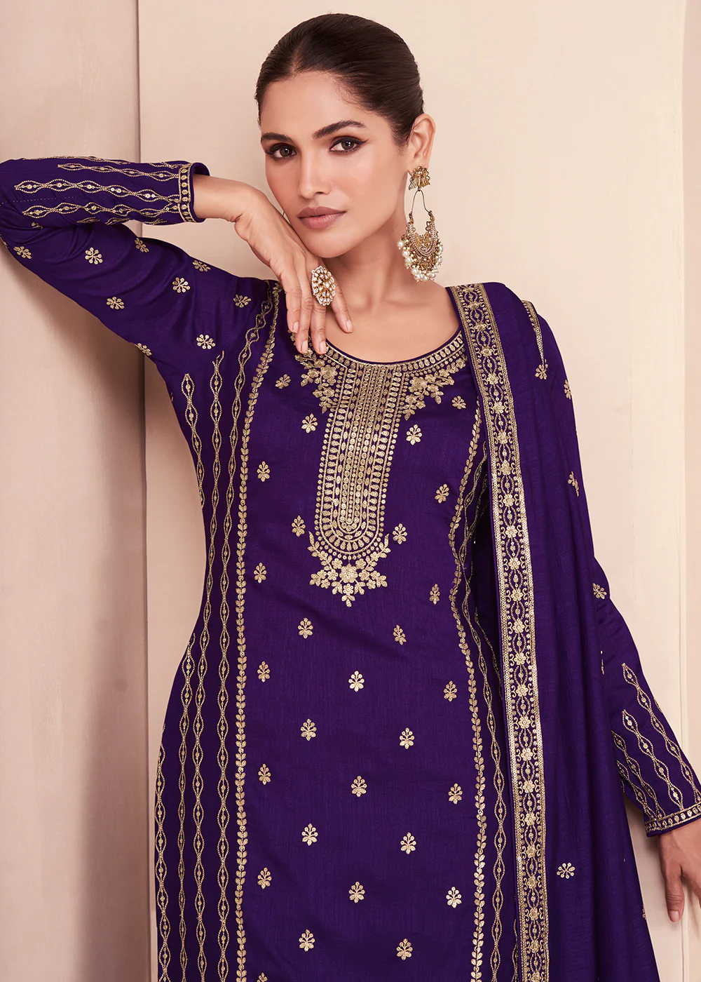 Captivating Purple Zari Embroidered Palazzo Salwar Suit - Image 2