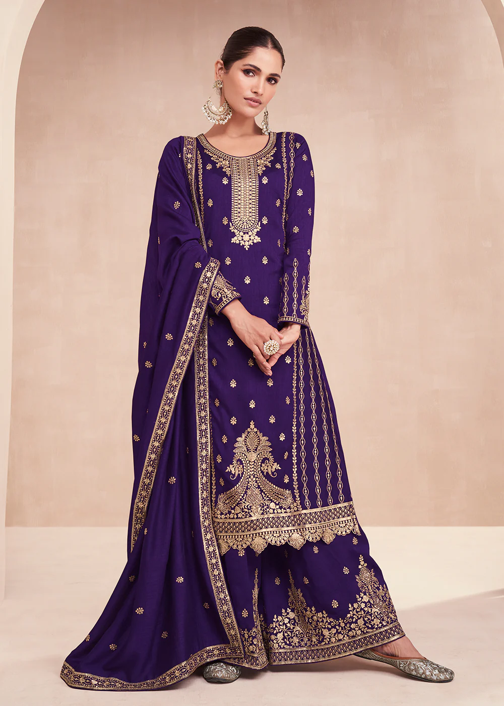 Captivating Purple Zari Embroidered Palazzo Salwar Suit - Image 3