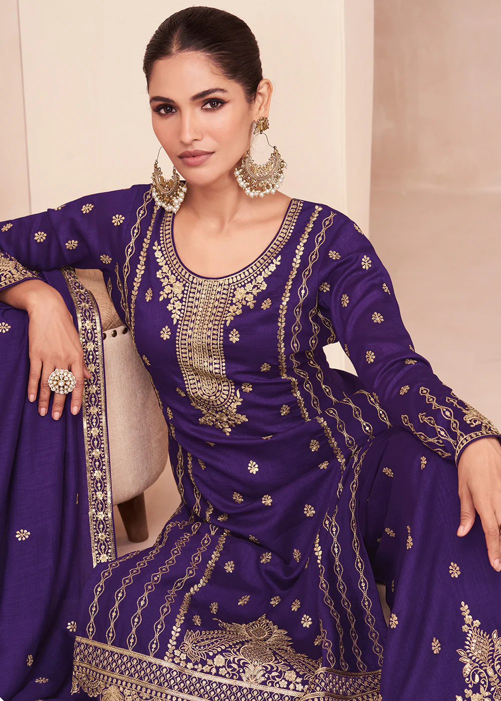 Captivating Purple Zari Embroidered Palazzo Salwar Suit - Image 4