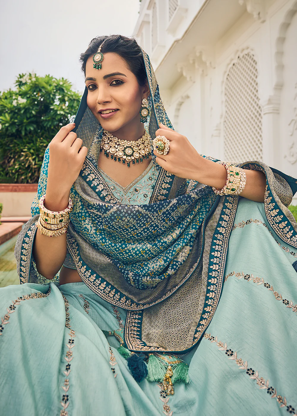 Captivating Sky Blue Viscose Silk Traditional Bridal Lehenga Choli - Image 2