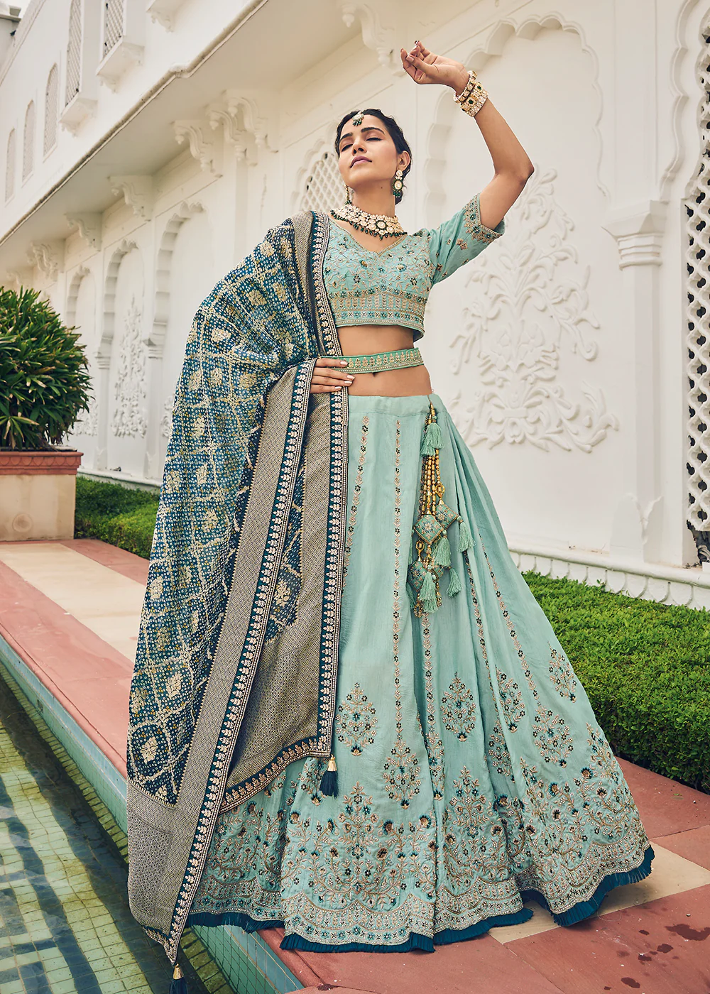 Captivating Sky Blue Viscose Silk Traditional Bridal Lehenga Choli - Image 3
