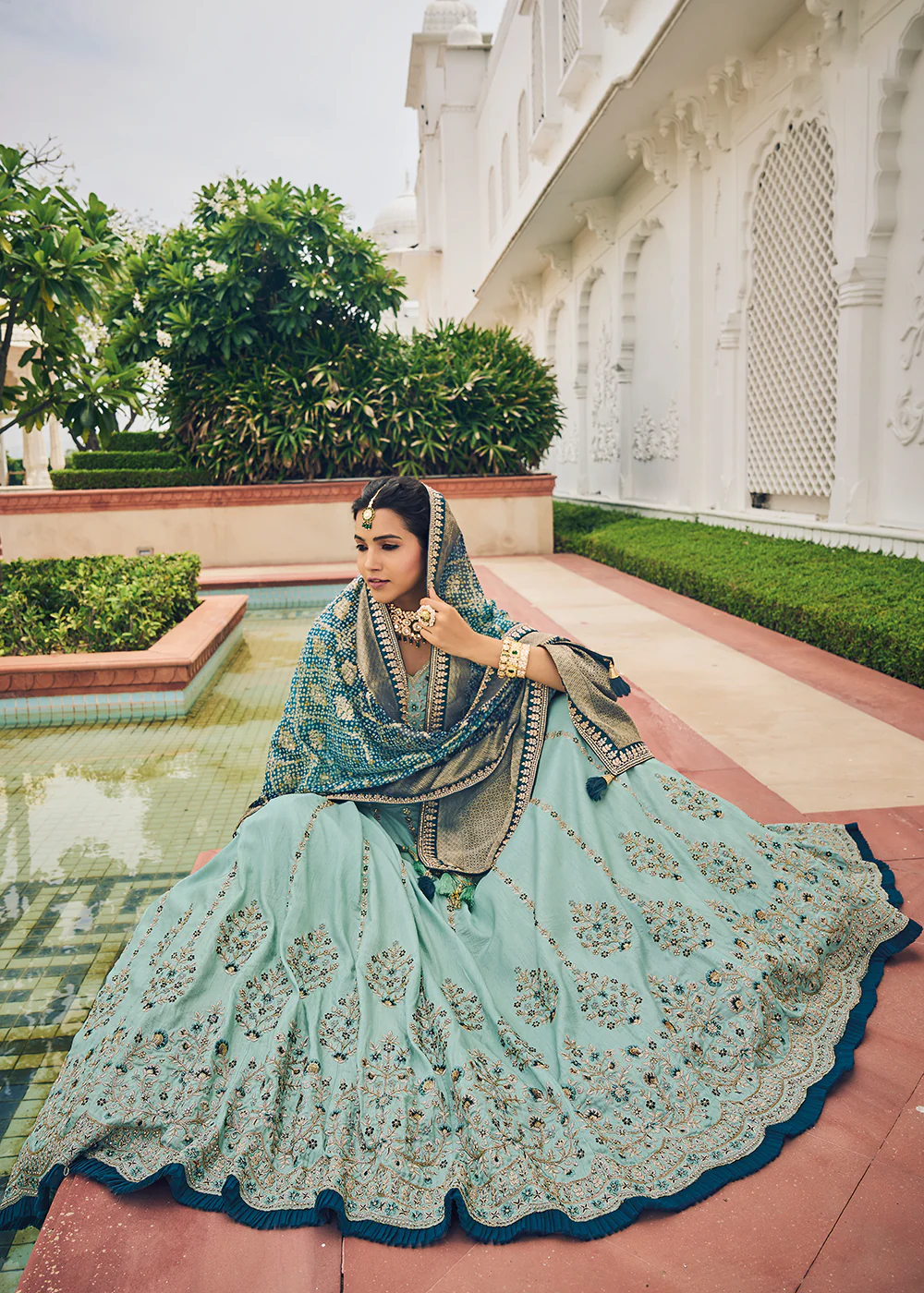Captivating Sky Blue Viscose Silk Traditional Bridal Lehenga Choli - Image 4