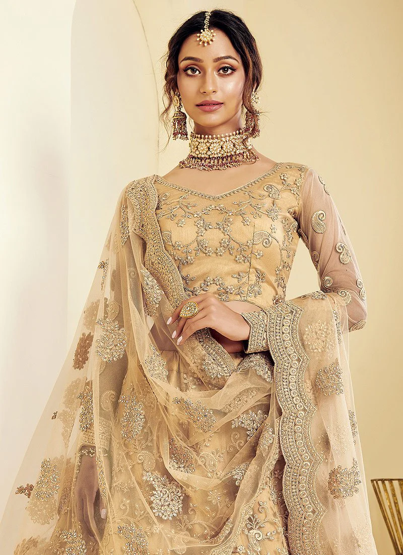 Caramel Beige Coding Embroidered Wedding Lehenga Choli - Image 2
