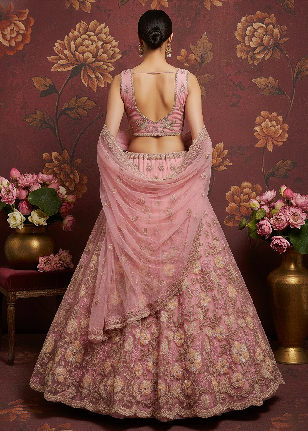 Carnation Pink Heavy Net Bridal Wear Lehenga Choli - Image 3