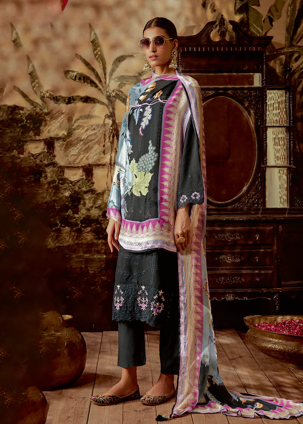 Charming Black Parsi Style Embroidered Festive Salwar Suit - Image 3