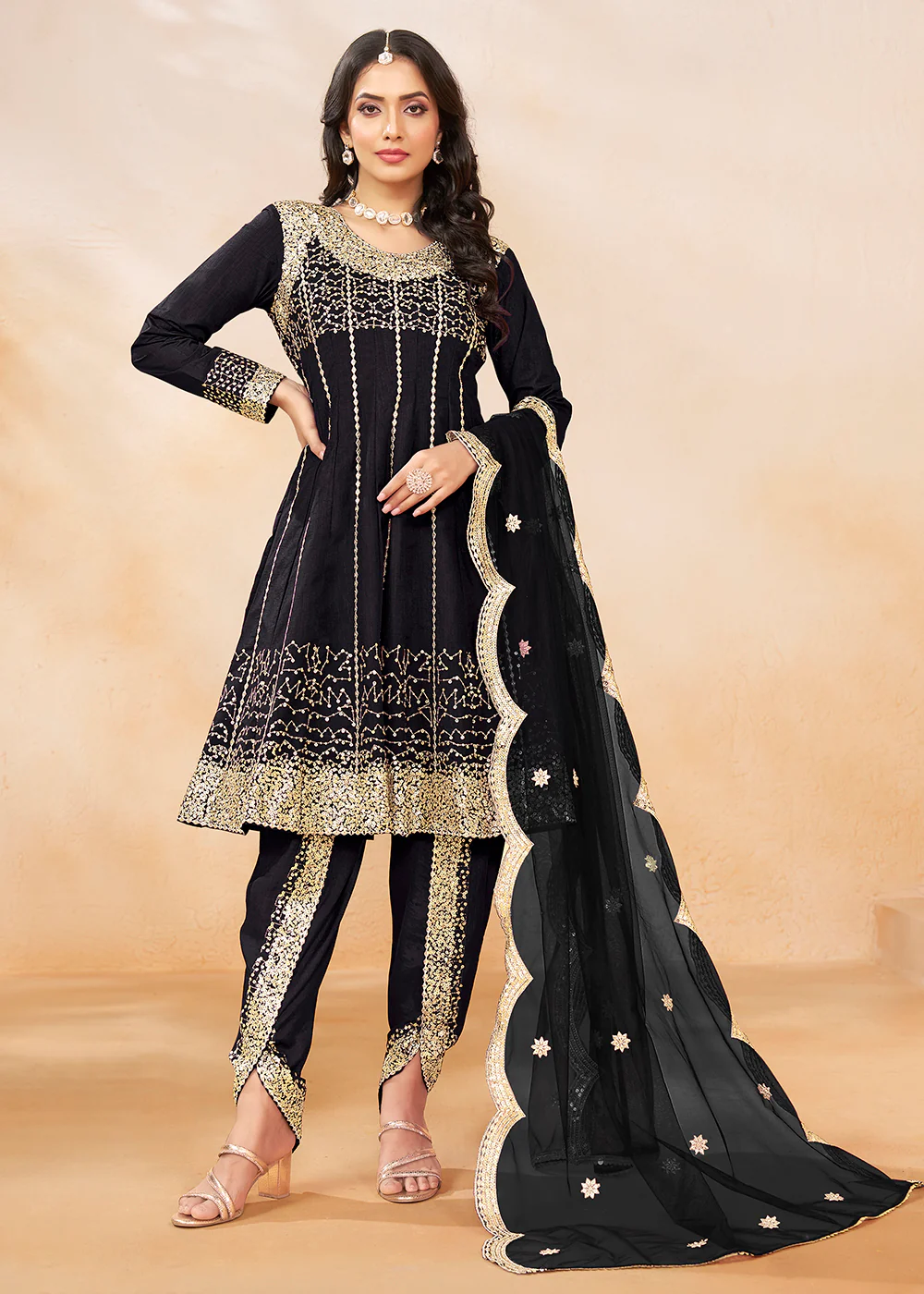 Charming Black Punjabi Dhoti Style Festive Party Suit - Image 3