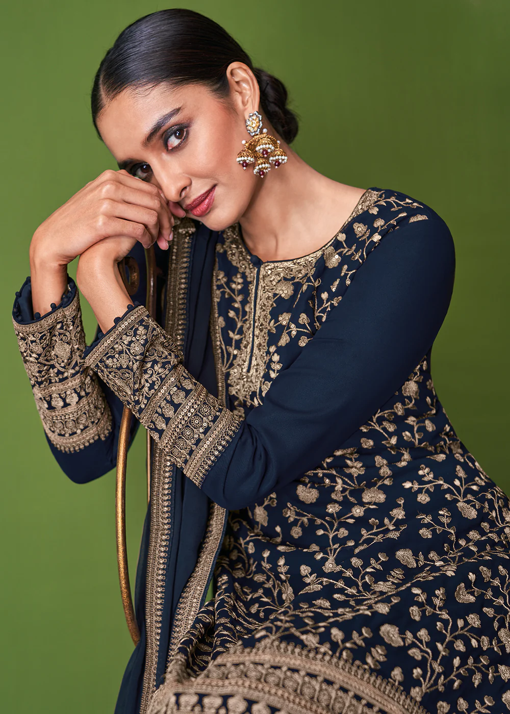 Charming Blue Beautifully Embroidered Festive Palazzo Suit - Image 2
