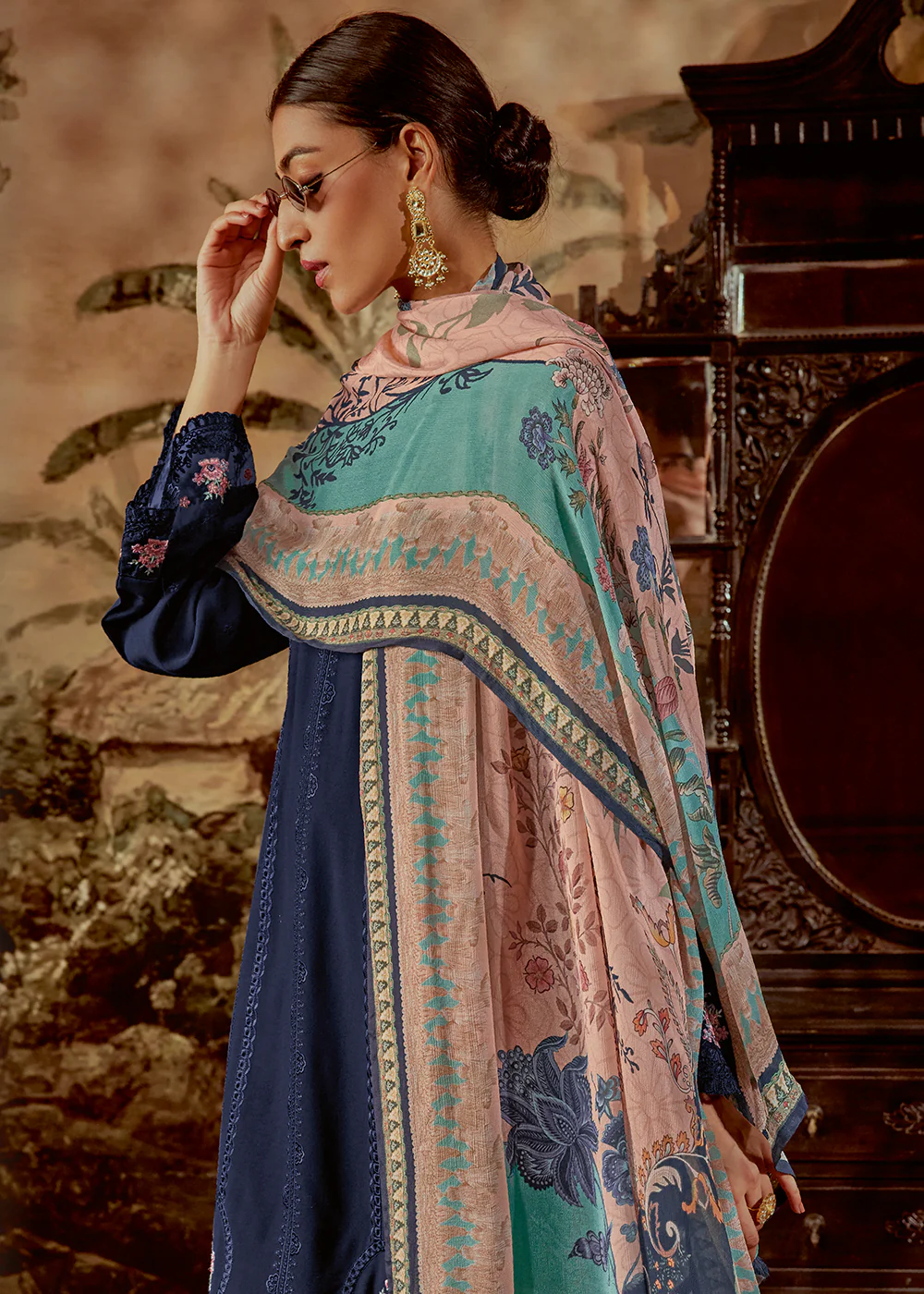 Charming Blue Parsi Style Embroidered Festive Salwar Suit - Image 3
