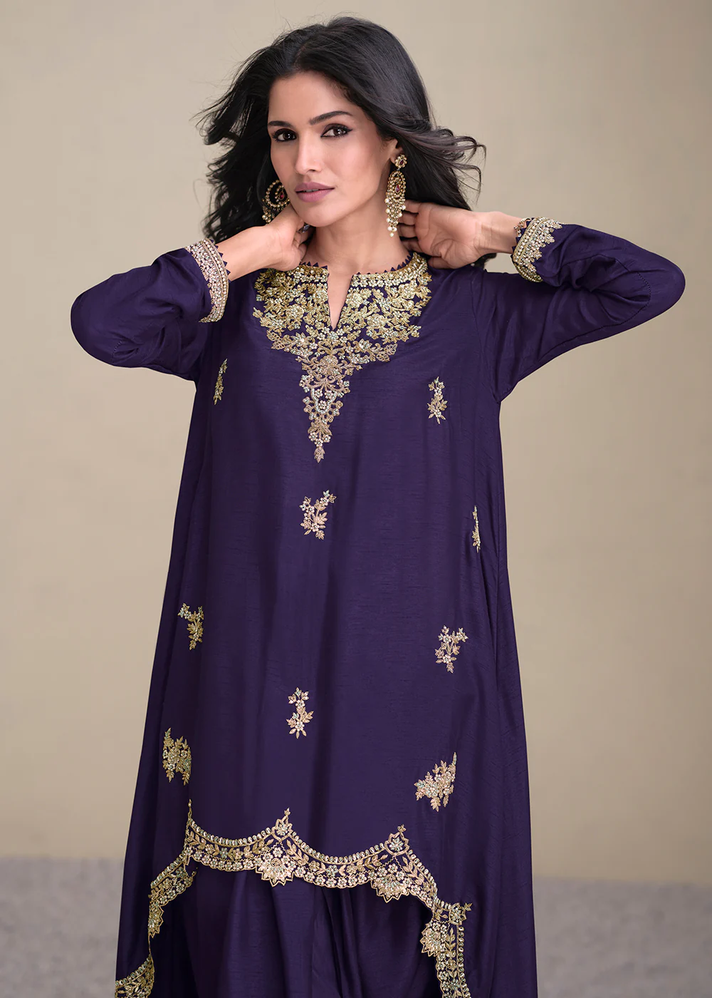 Charming Blue Silk Embroidered Festive Dhoti Style Suit - Image 2
