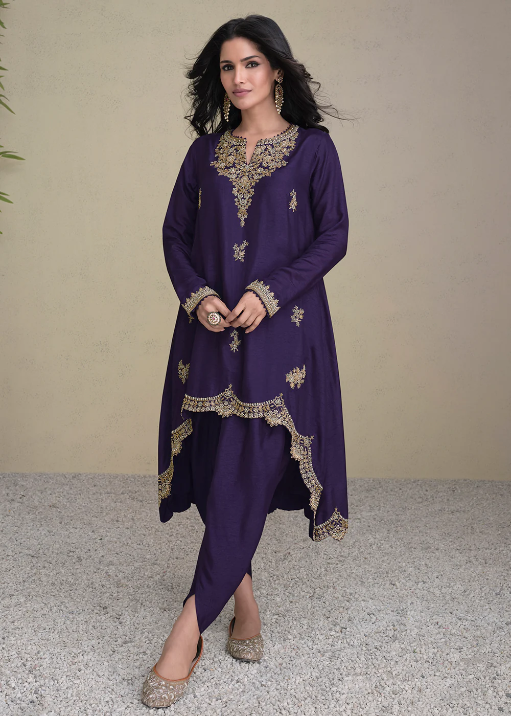Charming Blue Silk Embroidered Festive Dhoti Style Suit - Image 3