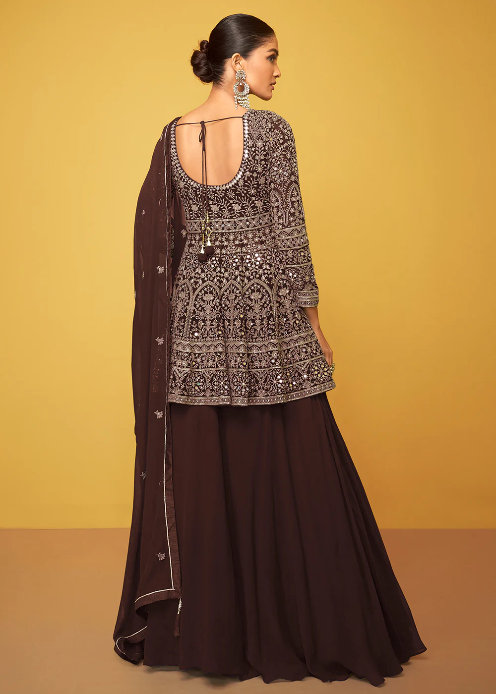 Charming Brown Georgette Fabric Skirt Style Designer Palazzo Suit - Image 2