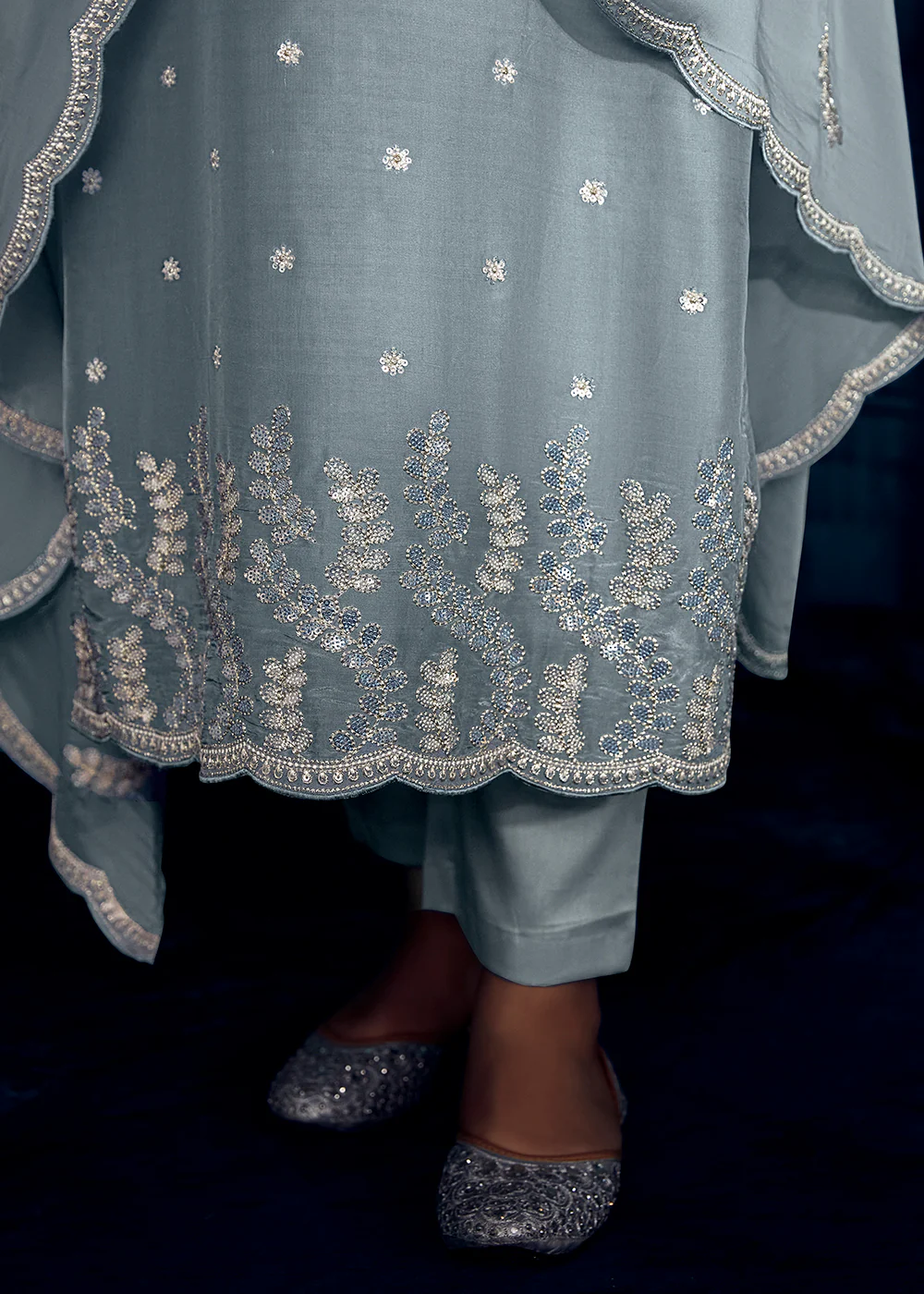 Charming Grey Modale Silk Embroidered Festive Salwar Suit - Image 4