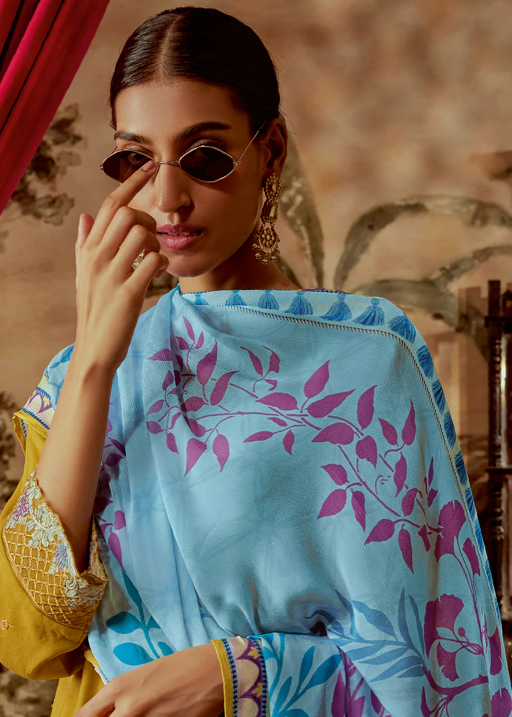 Charming Mustard Parsi Style Embroidered Festive Salwar Suit - Image 4