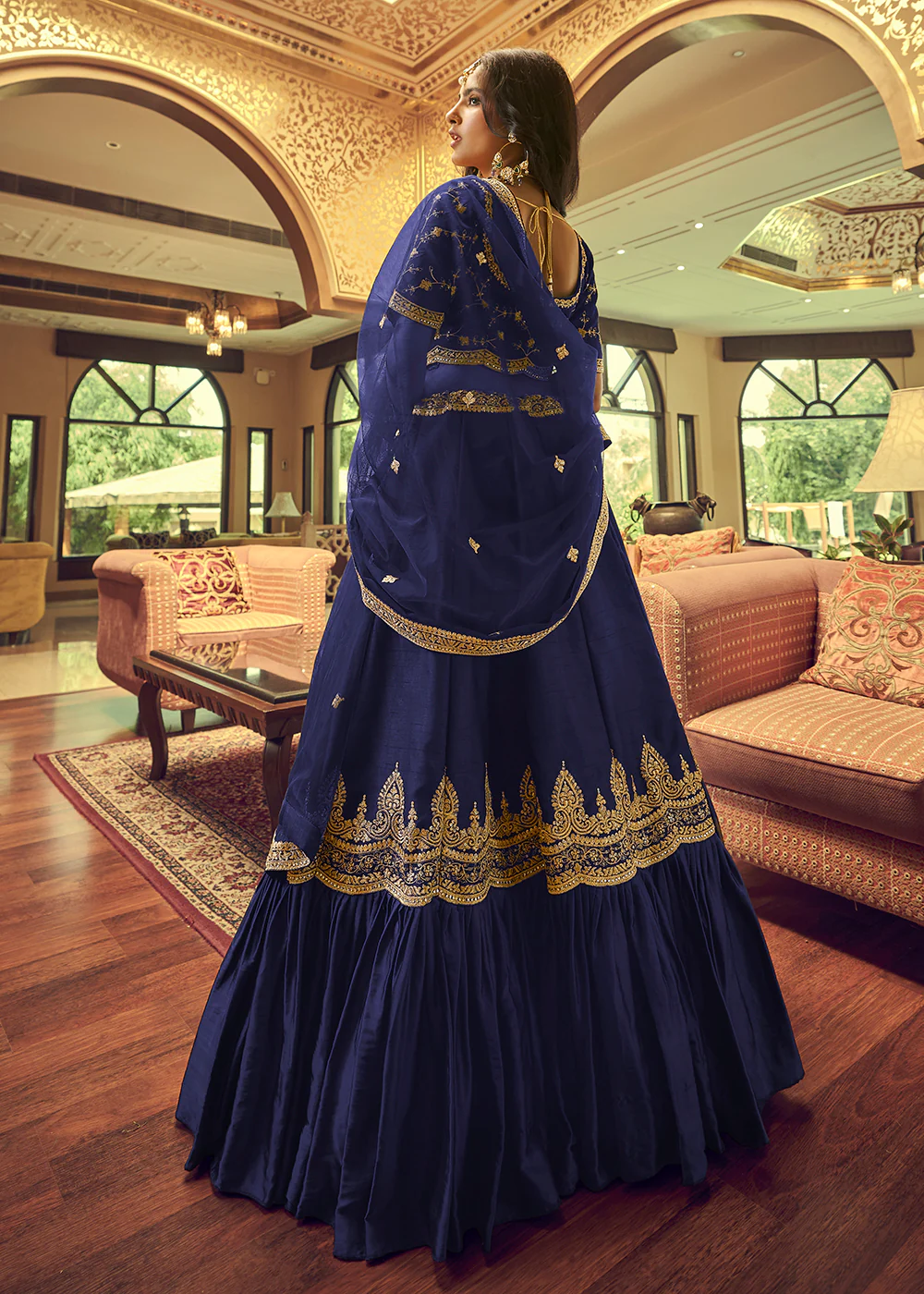 Charming Navy Blue Lino Silk Ruffle Party Wear Lehenga Choli - Image 4