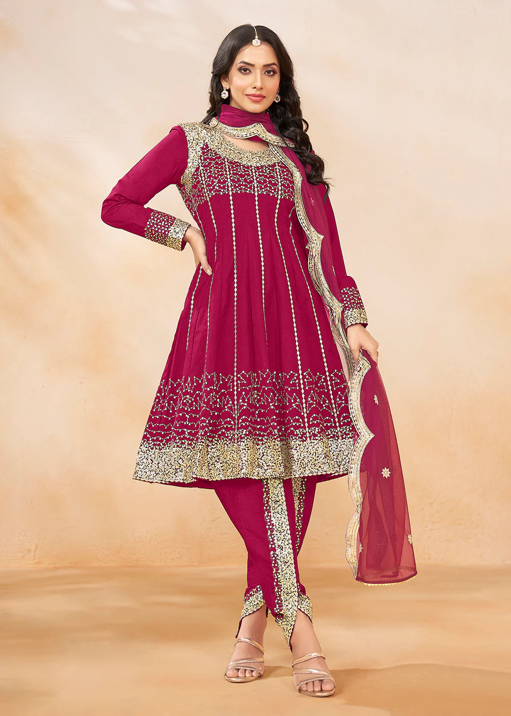 Charming Pink Punjabi Dhoti Style Festive Party Suit - Image 4