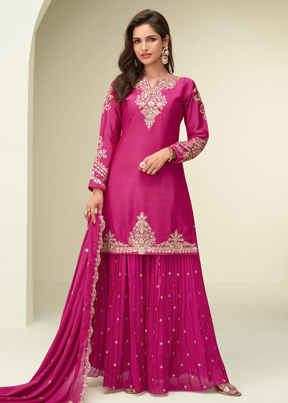Charming Pink Sangeet Wear Palazzo Style Suit