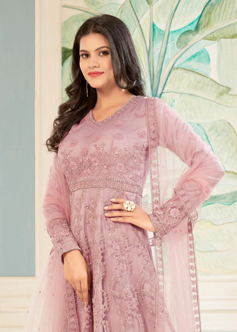 Charming Pink Thread Embroidered Wedding Wear Anarkali Suit - Image 2