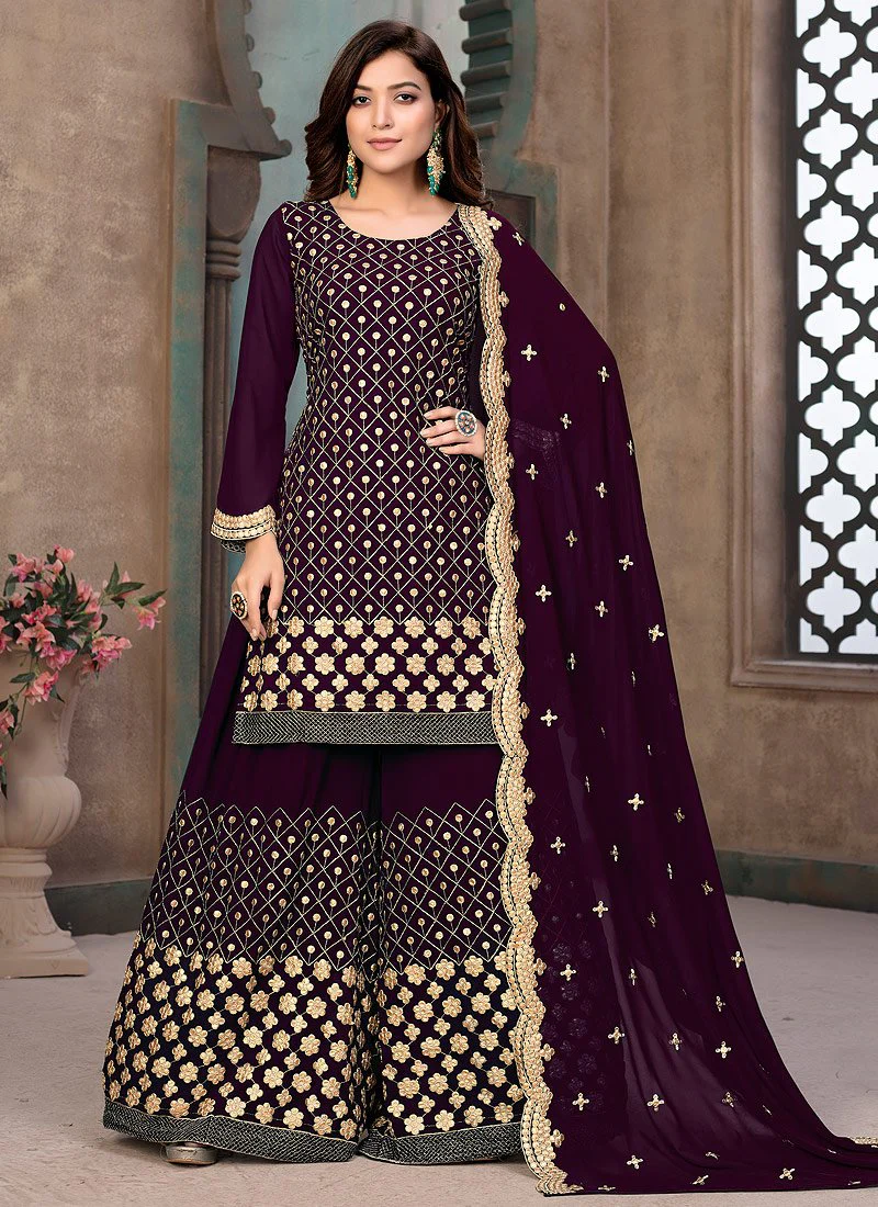 Charming Purple Gota Patti Embroidered Sharara Suit