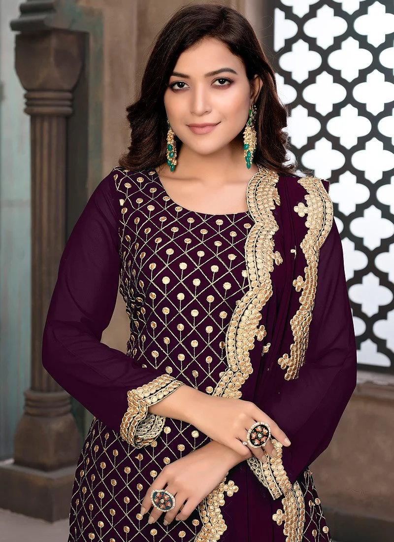 Charming Purple Gota Patti Embroidered Sharara Suit - Image 2