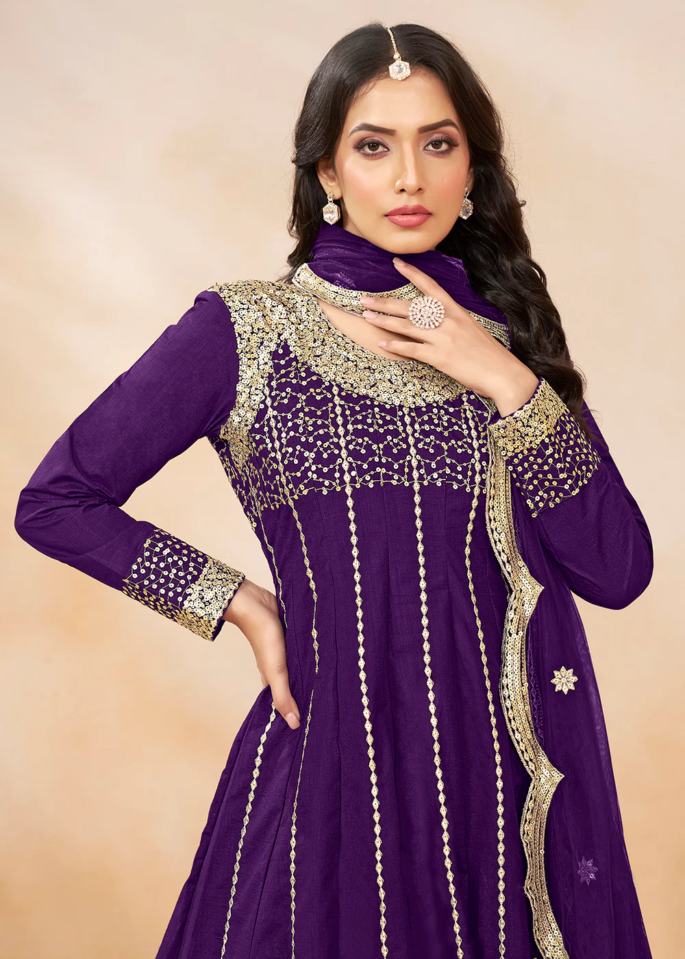 Charming Purple Punjabi Dhoti Style Festive Party Suit - Image 2