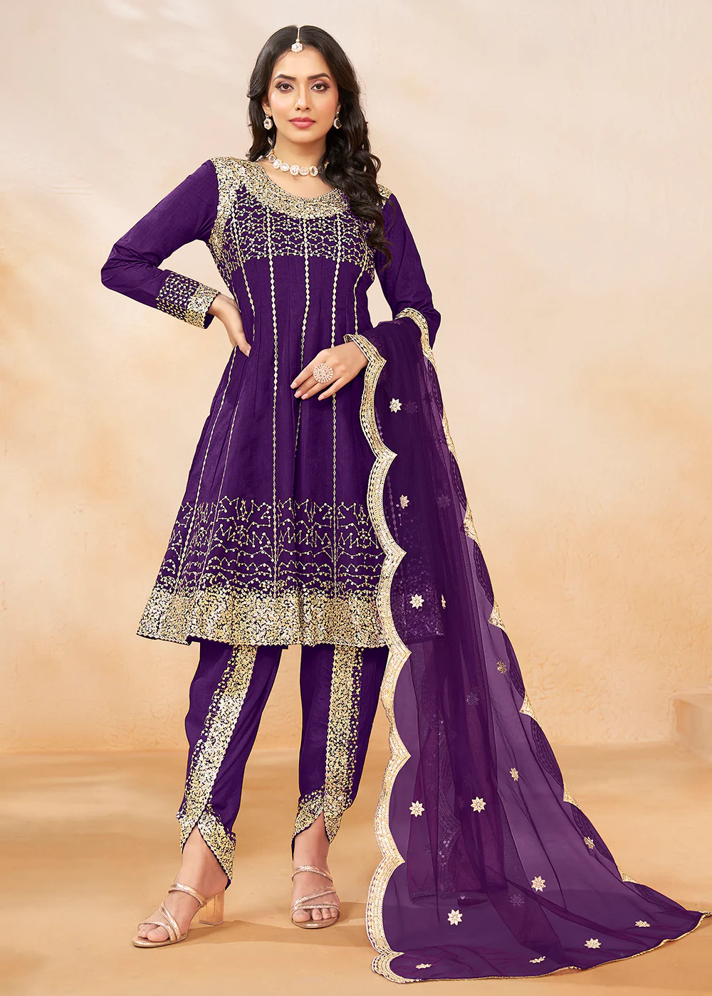 Charming Purple Punjabi Dhoti Style Festive Party Suit - Image 3