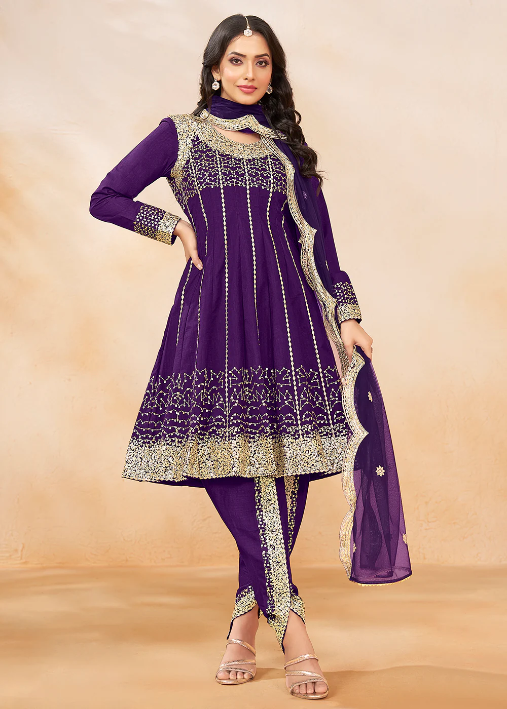 Charming Purple Punjabi Dhoti Style Festive Party Suit - Image 4