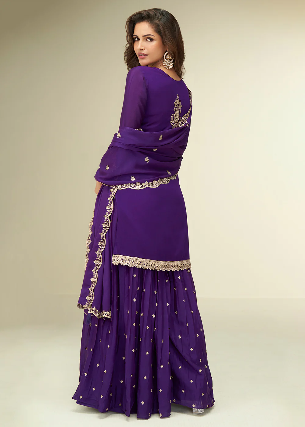 Charming Purple Sangeet Wear Palazzo Style Suit - Image 3