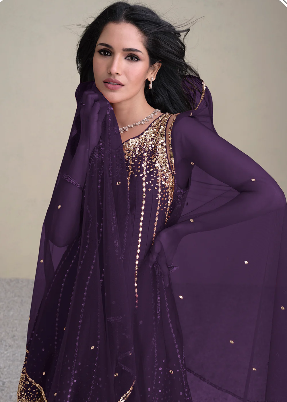 Charming Purple Silk Embroidered Festive Dhoti Style Suit - Image 2