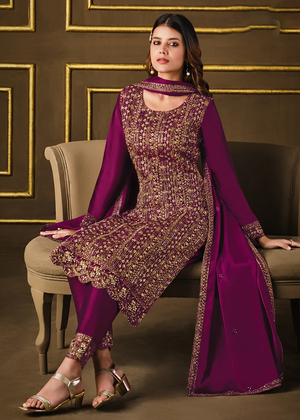Charming Purple Two Tone Georgette Party Wear Salwar Suit - Image 4