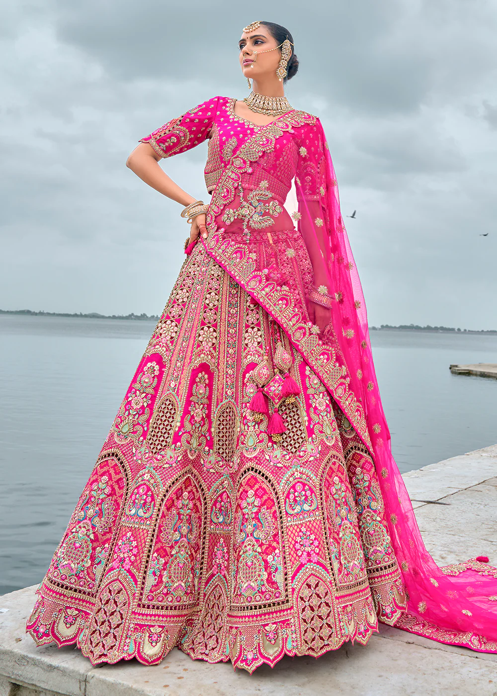 Charming Rani Silk Embroidered Bridal Wear Lehenga Choli - Image 4