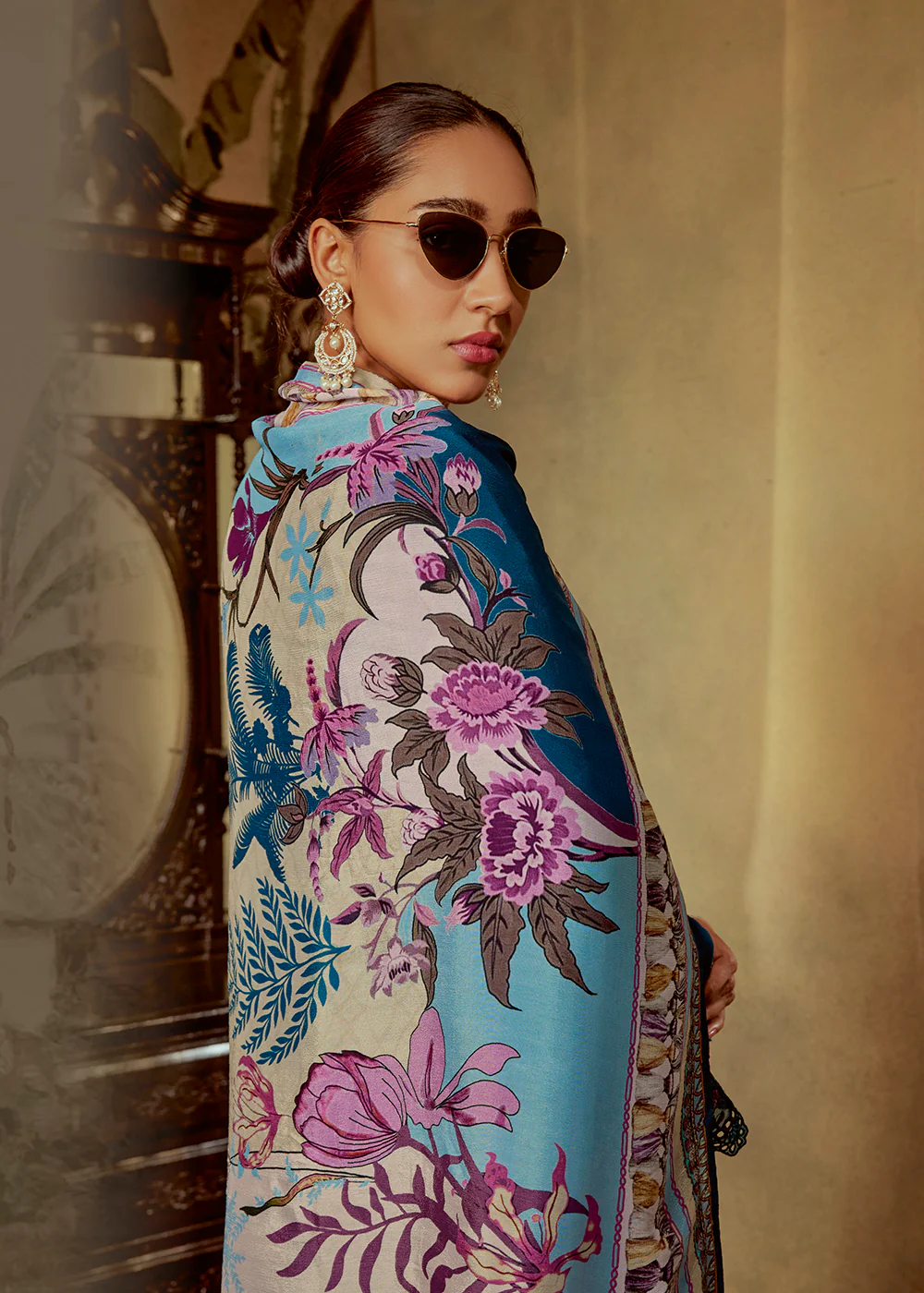 Charming Teal Blue Parsi Style Embroidered Festive Salwar Suit - Image 3