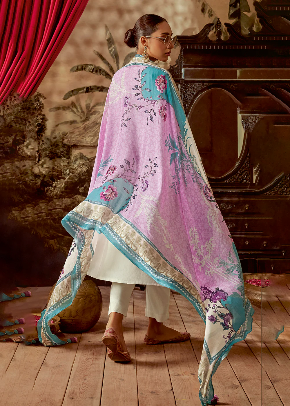 Charming White Parsi Style Embroidered Festive Salwar Suit - Image 3
