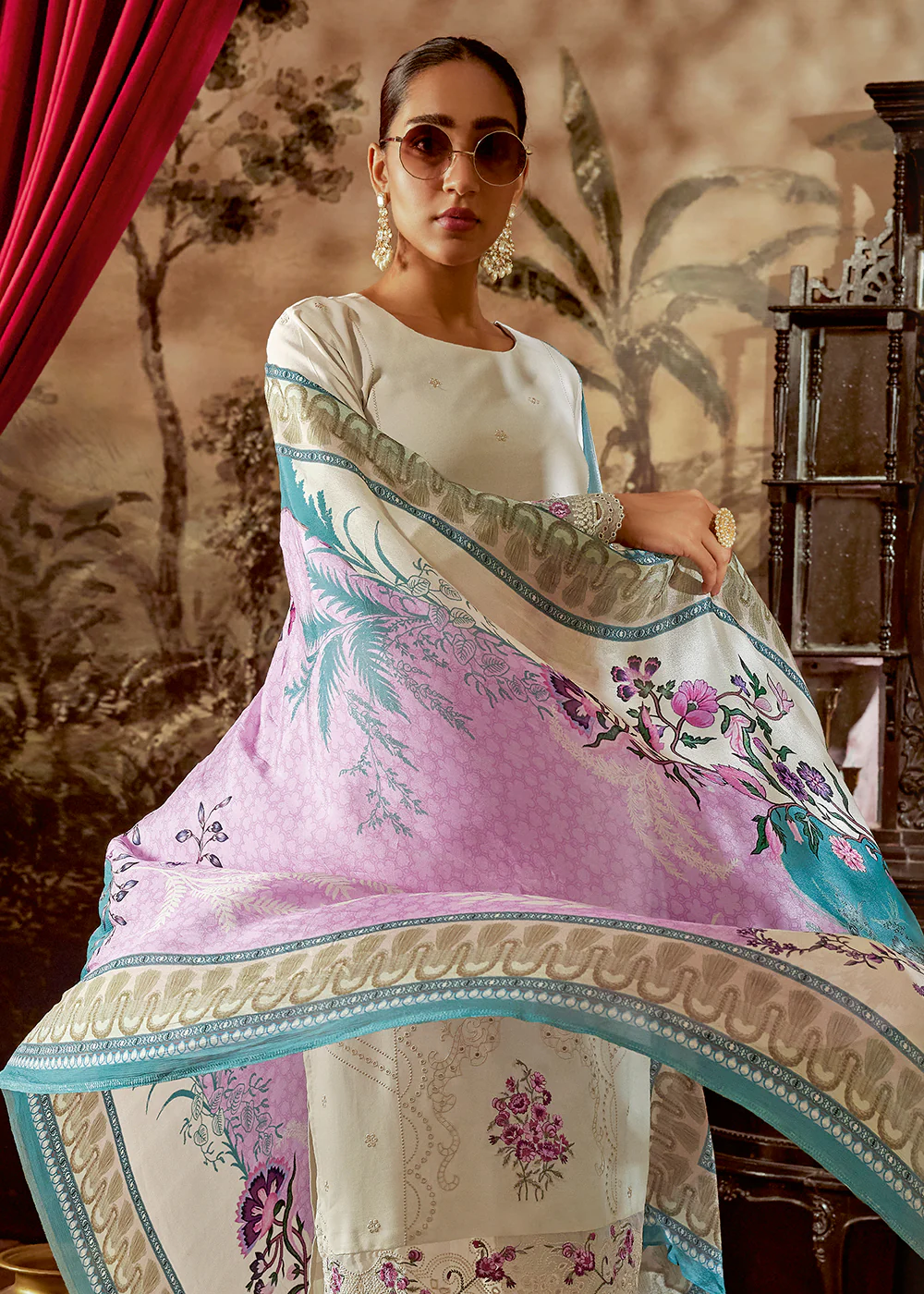 Charming White Parsi Style Embroidered Festive Salwar Suit - Image 4