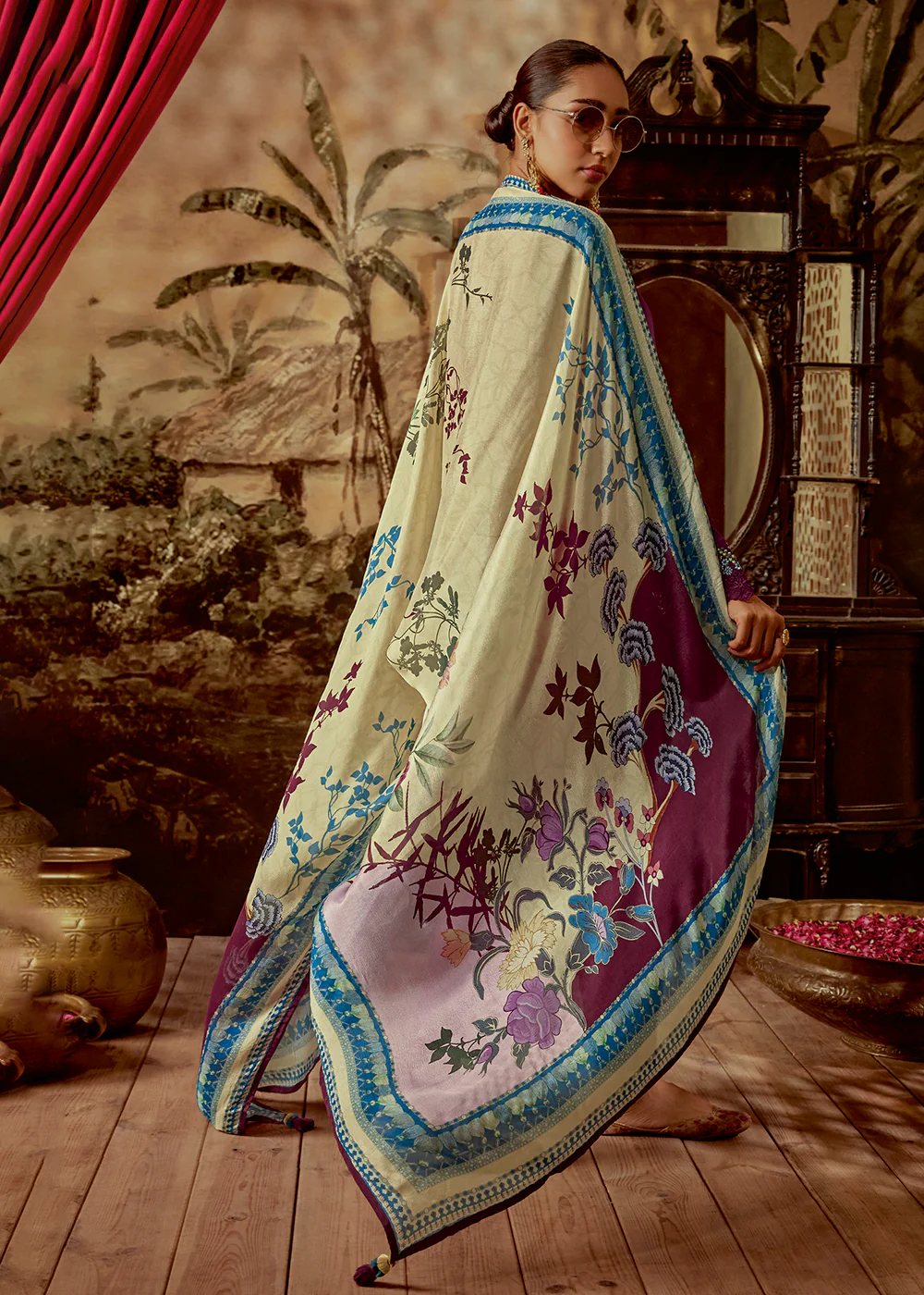 Charming Wine Parsi Style Embroidered Festive Salwar Suit - Image 3