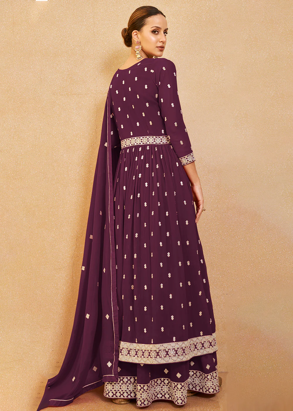 Charming Wine Real Georgette Palazzo Style Salwar Suit - Image 3