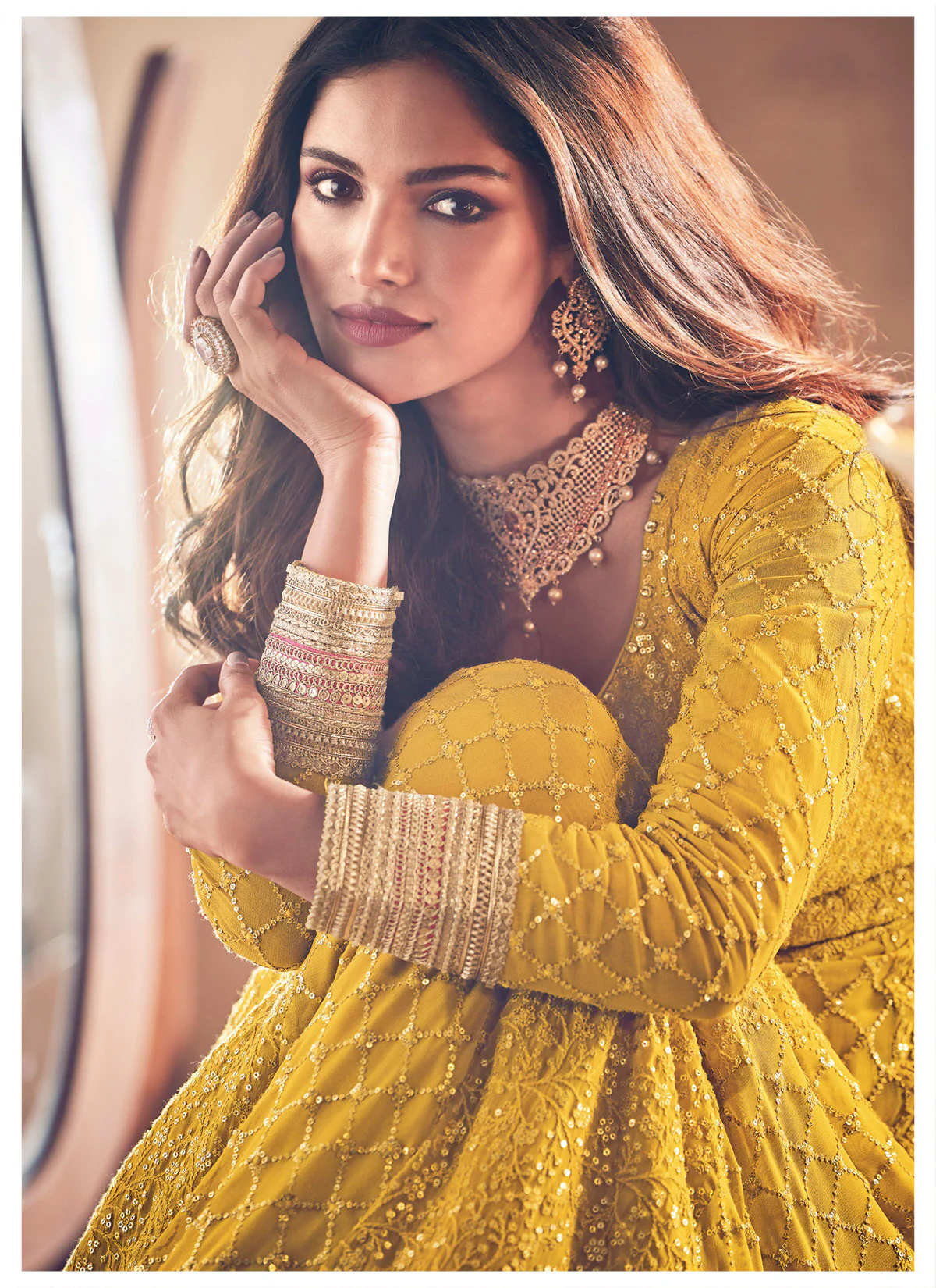 Charming Yellow Floor Length Sequins Work Anarkali Suit - Image 2