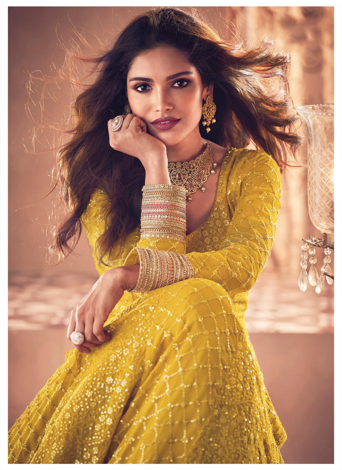 Charming Yellow Floor Length Sequins Work Anarkali Suit - Image 3