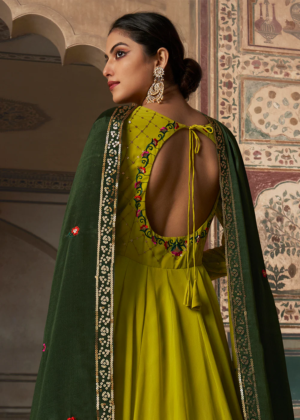 Cherishing Lime Green Sequins Georgette Party Wear Festive Gown - Image 4
