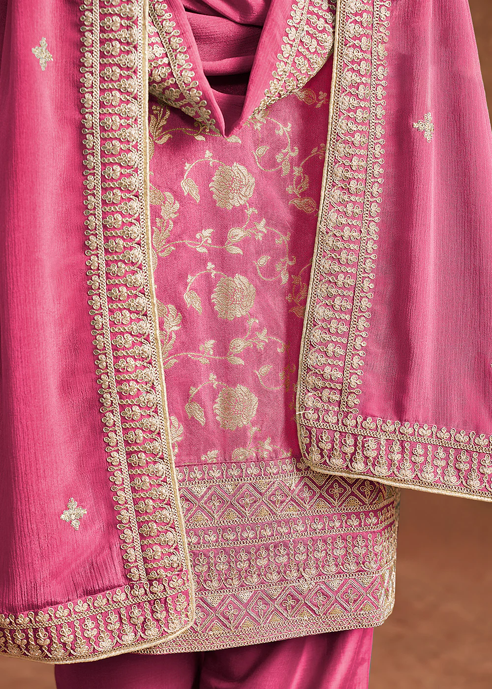 Cherry Pink Dola Silk Jacquard Festive Salwar Kameez - Image 4